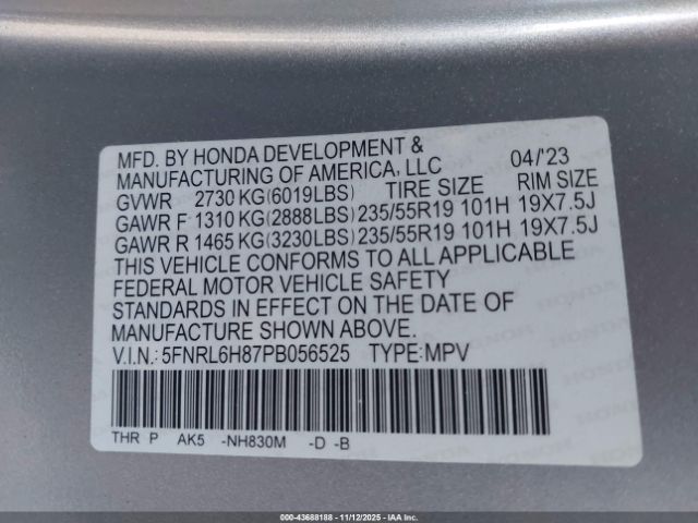 2023 HONDA ODYSSEY 5FNRL6H87PB056525 Photo 8