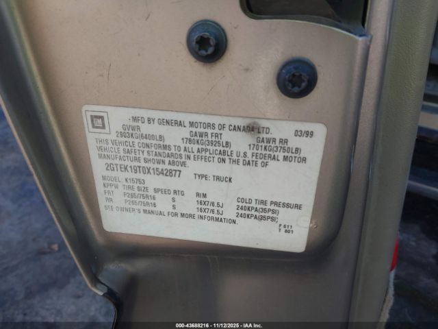 1999 GMC SIERRA 1500 2GTEK19T0X1542877 Photo 8