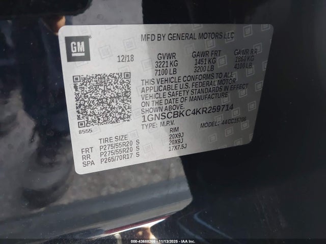 2019 CHEVROLET TAHOE 1GNSCBKC4KR259714 Photo 8