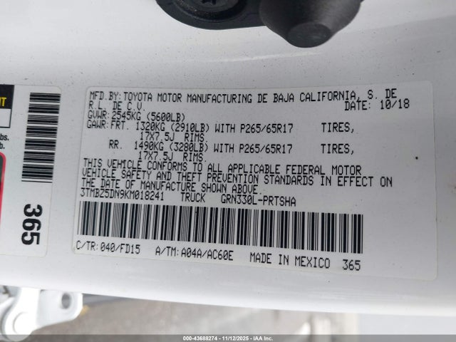 3TMBZ5DN9KM018241 Toyota Tacoma Trd Sport