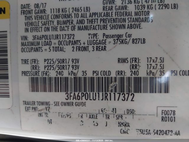 2018 FORD FUSION HYBRID 3FA6P0LU1JR117372 Photo 8