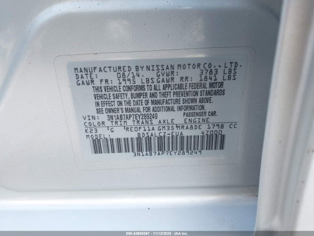 Nissan SENTRA S 2014 3N1AB7AP7EY289249 Image 9