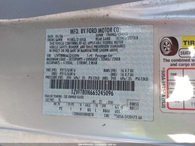 2006 FORD MUSTANG 1ZVFT80N665245096 Photo 8