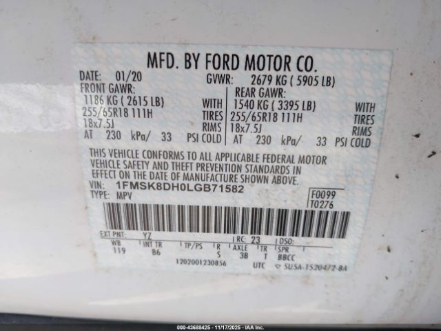 2020 FORD EXPLORER 1FMSK8DH0LGB71582 Photo 8