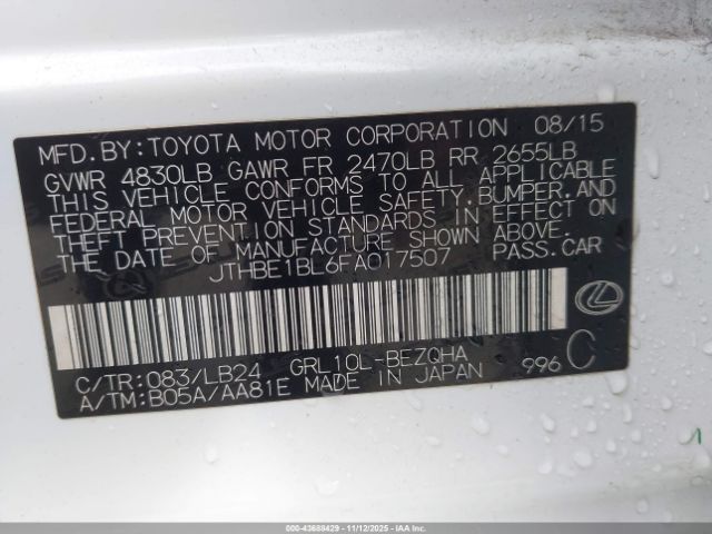 2015 LEXUS GS 350 JTHBE1BL6FA017507 Photo 8