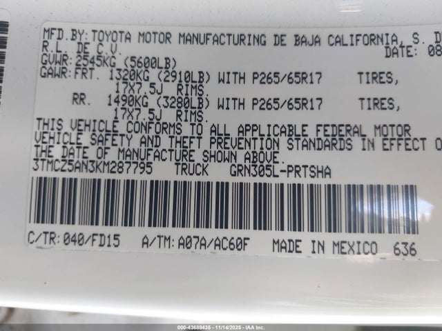3TMCZ5AN3KM287795 Toyota Tacoma Trd Sport