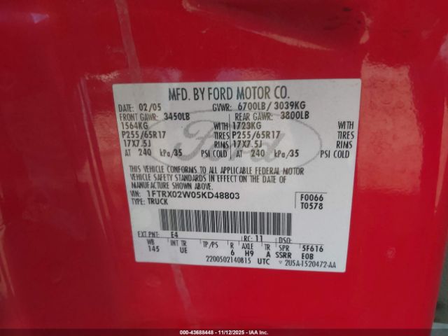 2005 FORD F-150 1FTRX02W05KD48803 Photo 8
