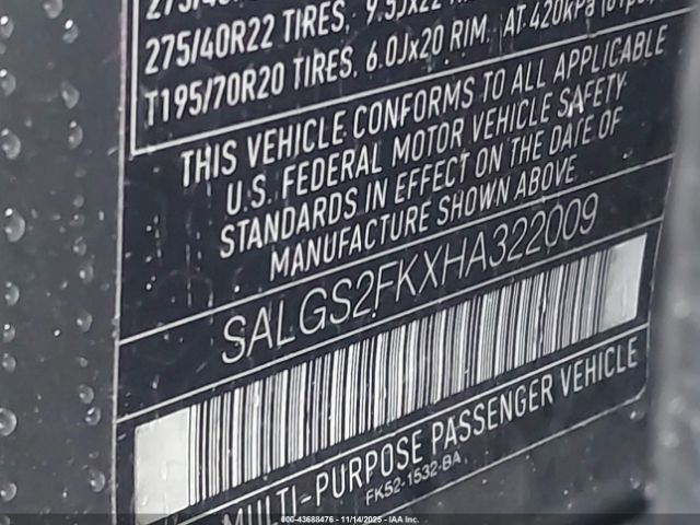 2017 LAND ROVER RANGE ROVER SALGS2FKXHA322009 Photo 8