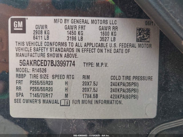 2011 BUICK ENCLAVE 5GAKRCED7BJ399774 Photo 8