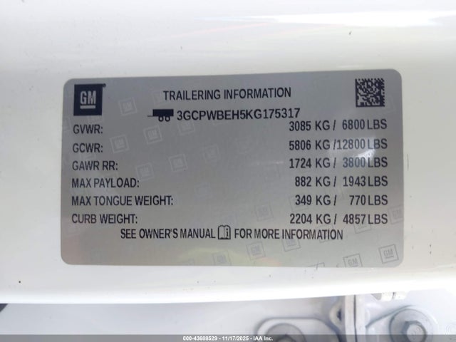 3GCPWBEH5KG175317 Chevrolet Silverado 1500 Custom