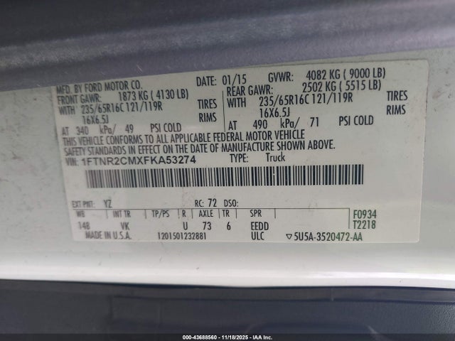 1FTNR2CMXFKA53274 Ford Transit-250