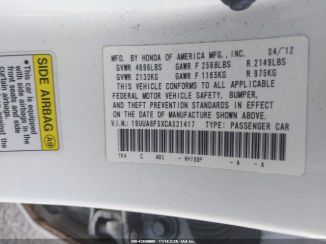 2012 ACURA TL 19UUA8F5XCA031417 Photo 8