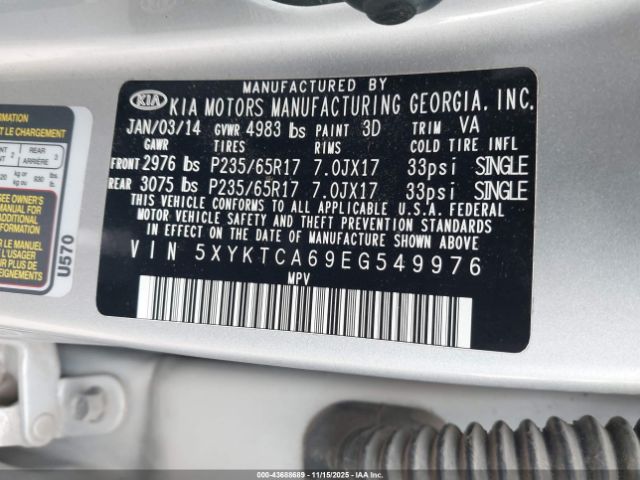 2014 KIA SORENTO 5XYKTCA69EG549976 Photo 8