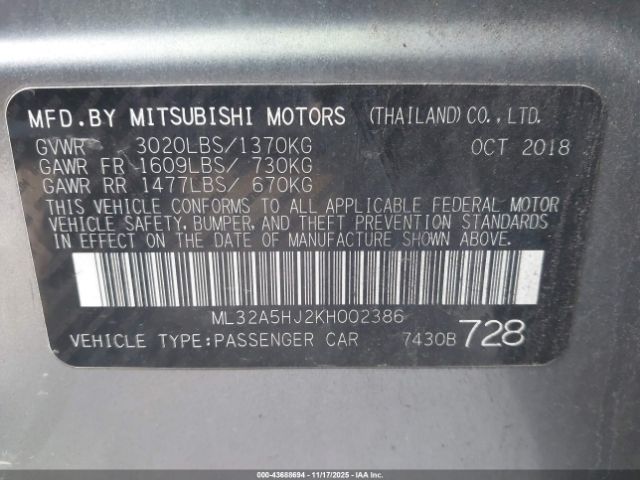 2019 MITSUBISHI MIRAGE ML32A5HJ2KH002386 Photo 8
