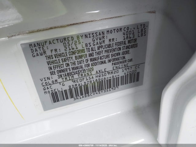 3N1AB8CV4SY351929 Nissan SENTRA SV