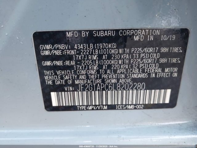 2020 SUBARU CROSSTREK JF2GTAPC6L8202280 Photo 8