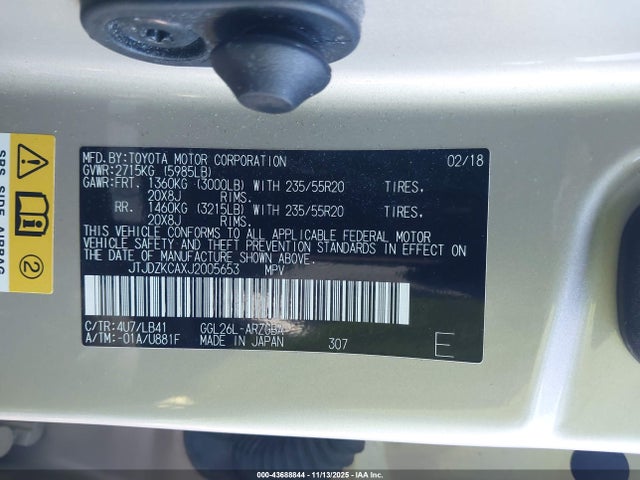 Aukcja sprzedaży 2018 Lexus Rx 350l Premium, vin: JTJDZKCAXJ2005653, numer aukcji: 43688844