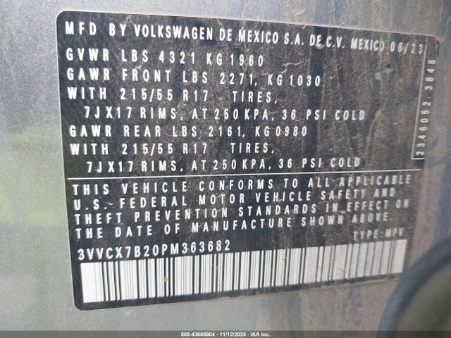 3VVCX7B20PM363682 Volkswagen Taos 1.5t S