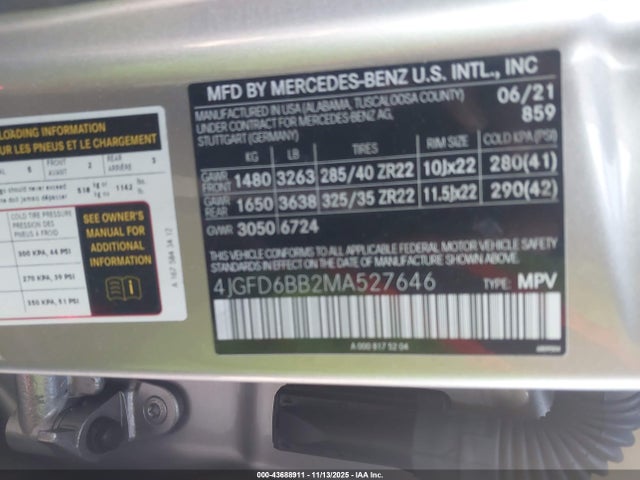 43688911 :رقم المزاد ، 4JGFD6BB2MA527646 vin ، 2021 Mercedes-benz Amg Gle 53 Coupe 4matic مزاد بيع