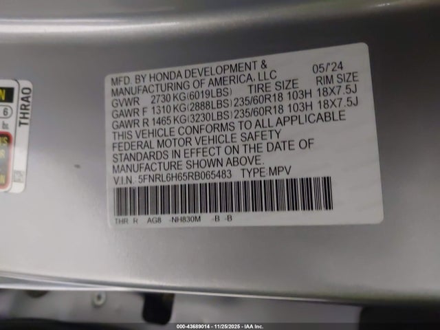 Продажа на аукционе авто 2024 Honda Odyssey Ex-l, vin: 5FNRL6H65RB065483, номер лота: 43689014