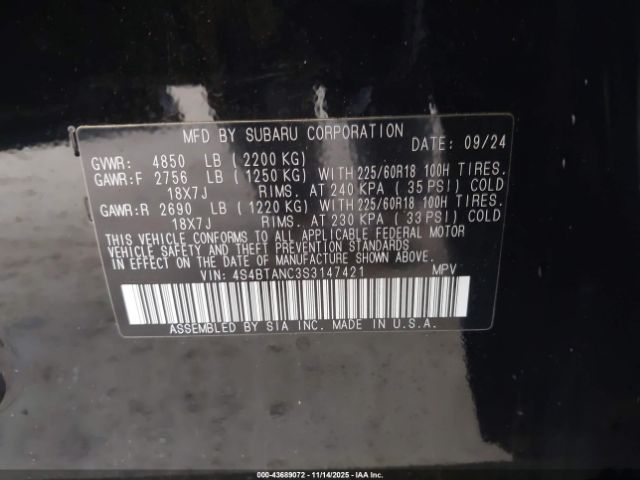 2025 SUBARU OUTBACK 4S4BTANC3S3147421 Photo 8