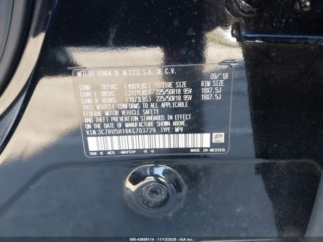 2019 HONDA HR-V 3CZRU5H16KG703729 Photo 8
