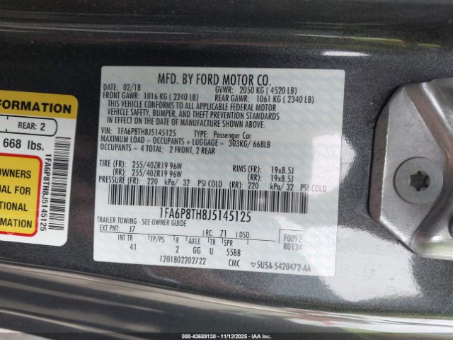 2018 FORD MUSTANG 1FA6P8TH8J5145125 Photo 8