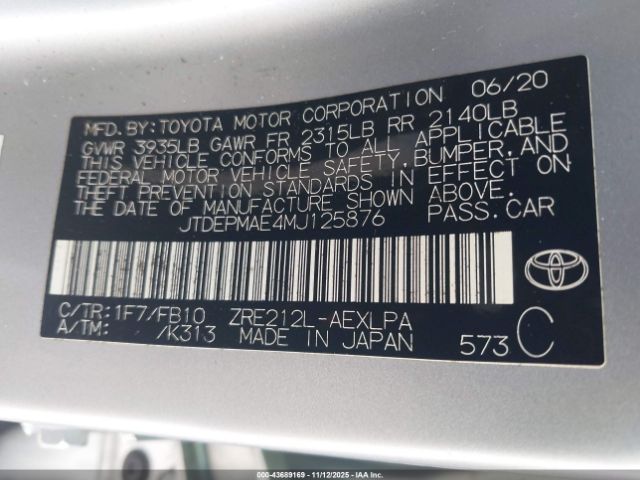 2021 TOYOTA COROLLA JTDEPMAE4MJ125876 Photo 8