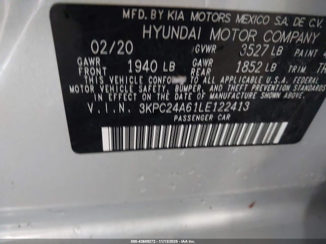 Hyundai ACCENT SE 2020 3KPC24A61LE122413 Image 9