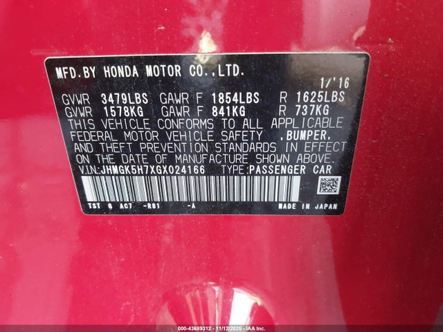 2016 HONDA FIT JHMGK5H7XGX024166 Photo 8