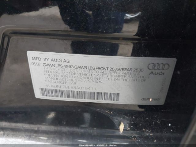 2008 AUDI A4 WAUKF78E58A019419 Photo 8
