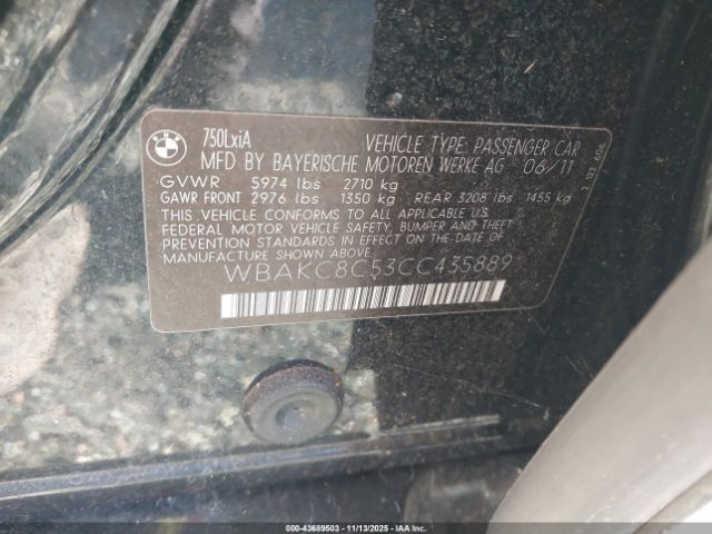 2012 BMW 750LI WBAKC8C53CC435889 Photo 8