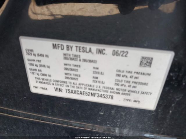 2022 TESLA MODEL X 7SAXCAE52NF345378 Photo 8