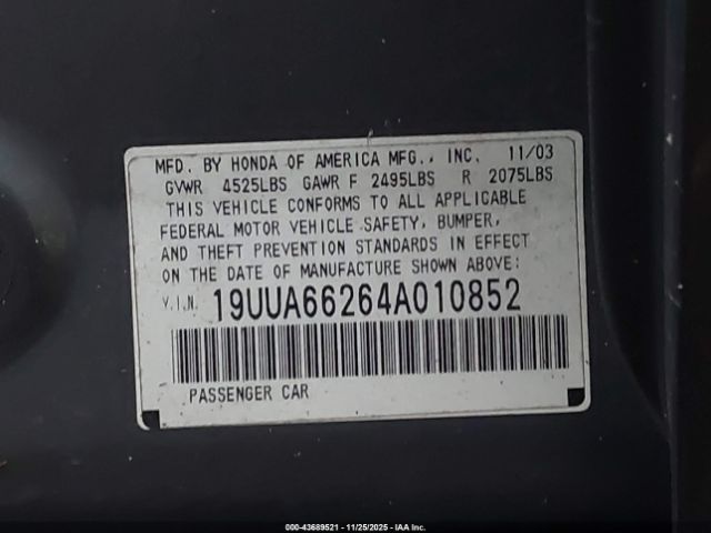 2004 ACURA TL 19UUA66264A010852 Photo 8