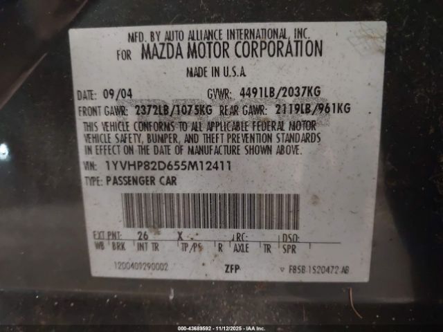 2005 MAZDA MAZDA6 1YVHP82D655M12411 Photo 8