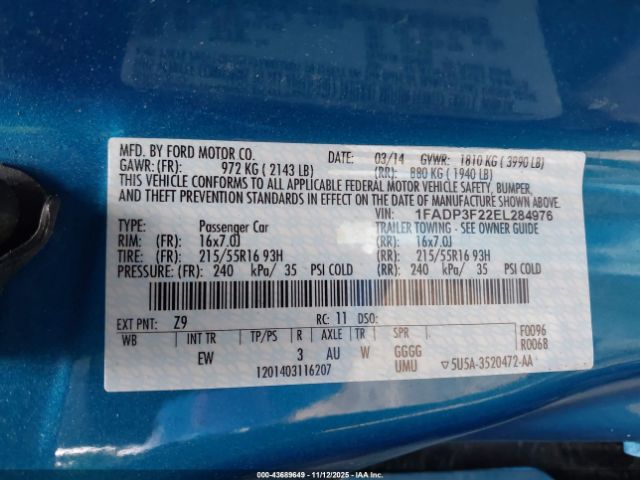2014 FORD FOCUS 1FADP3F22EL284976 Photo 8