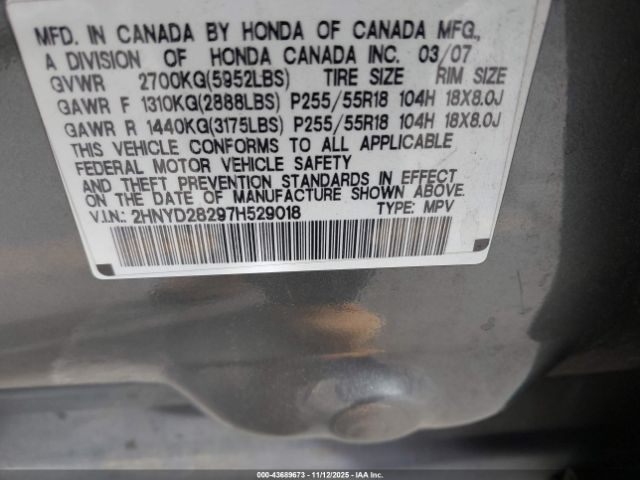 2007 ACURA MDX 2HNYD28297H529018 Photo 8