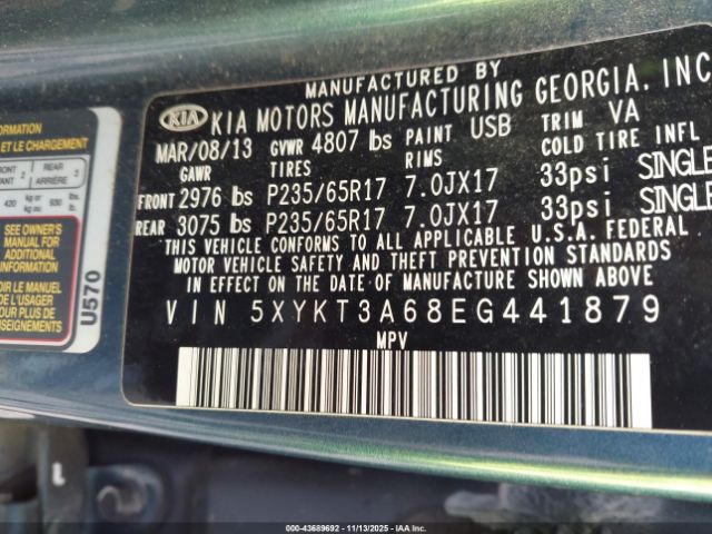 2014 KIA SORENTO 5XYKT3A68EG441879 Photo 8