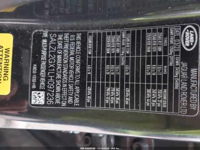 2020 LAND ROVER RANGE ROVER EVOQUE SALZL2GX1LH097236 Photo 8