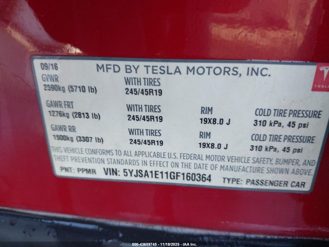 2016 TESLA MODEL S 5YJSA1E11GF160364 Photo 8