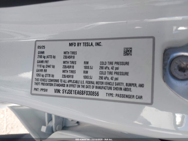 2025 TESLA MODEL 3 5YJ3E1EA6SF030856 Photo 8