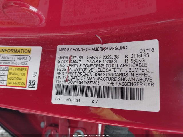 1HGCV1F34JA237805 Honda Accord Sport