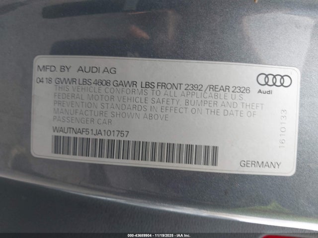 Aukcja sprzedaży 2018 Audi A5 2.0t Premium, vin: WAUTNAF51JA101757, numer aukcji: 43689904