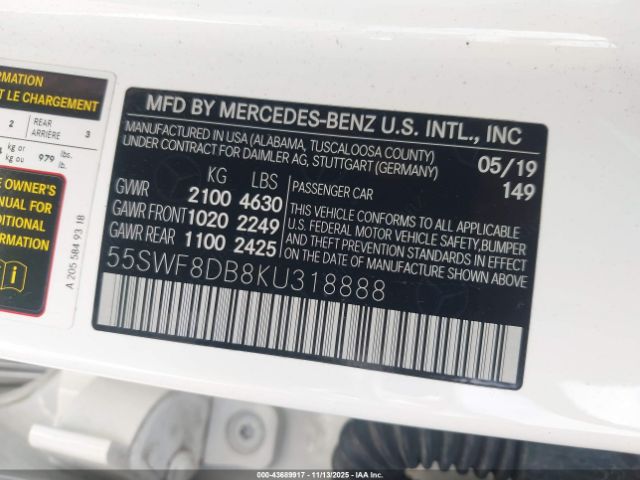 2019 MERCEDES-BENZ C 300 55SWF8DB8KU318888 Photo 8