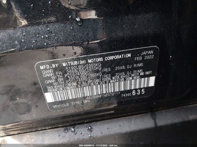 2022 MITSUBISHI OUTLANDER JA4J3VA81NZ072111 Photo 8