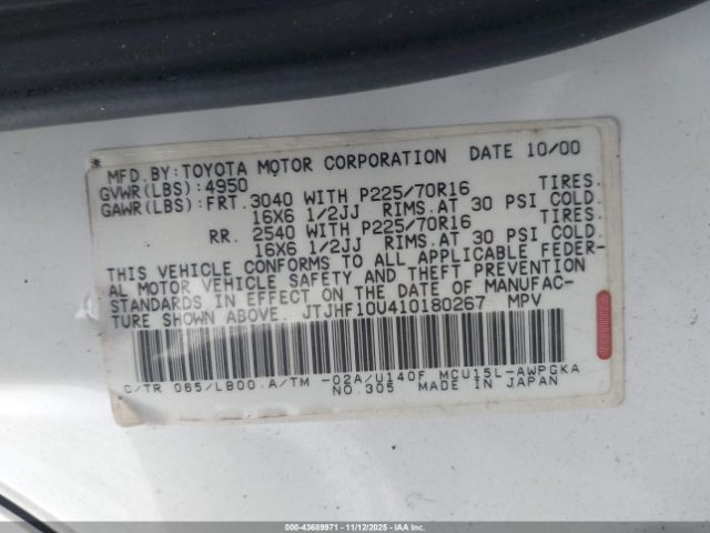 2001 LEXUS RX 300 JTJHF10U410180267 Photo 8