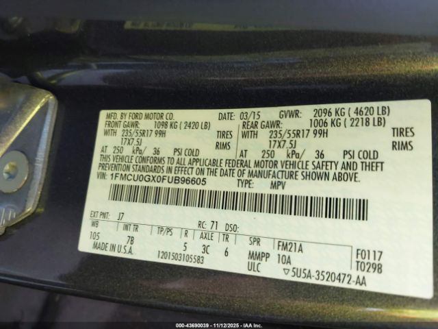 2015 FORD ESCAPE 1FMCU0GX0FUB96605 Photo 8