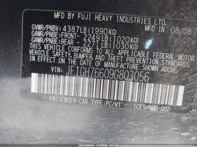 2009 SUBARU IMPREZA JF1GH76609G803056 Photo 8