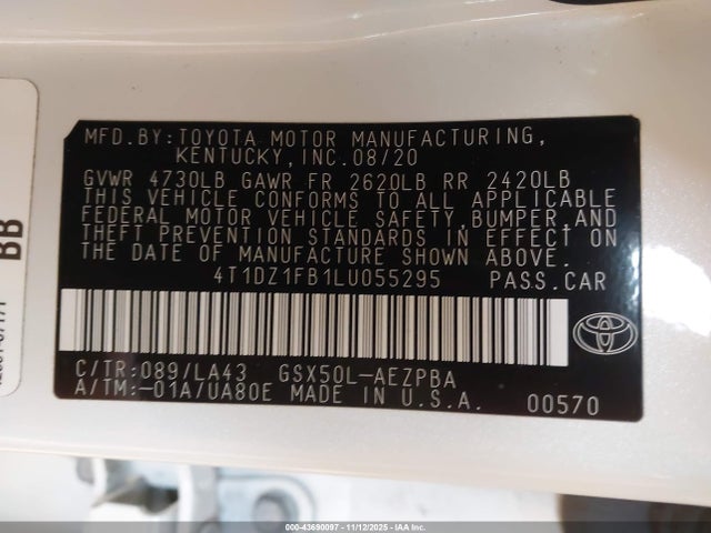 43690097 :رقم المزاد ، 4T1DZ1FB1LU055295 vin ، 2020 Toyota Avalon Limited مزاد بيع