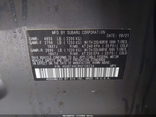 2022 SUBARU OUTBACK 4S4BTANC9N3136234 Photo 8